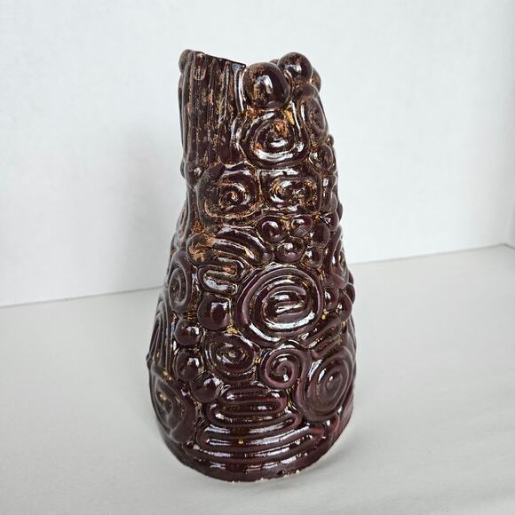 Signed Rustic Swirl Coiled Free Form Design Brown & Gold Pottery Vase - Picture 2 of 11